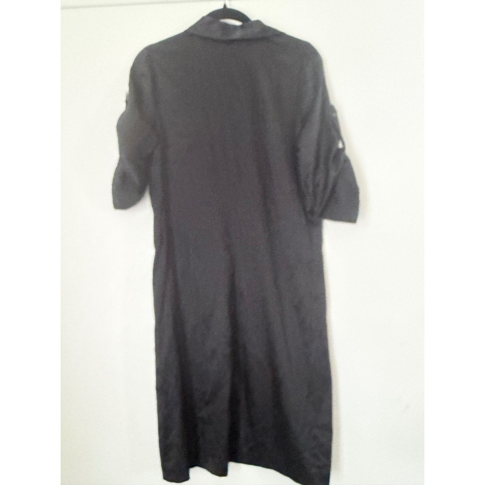 Express Design Studio Ruffle Front Collared Black Silk Elegant Dress Size M - Picture 7 of 9